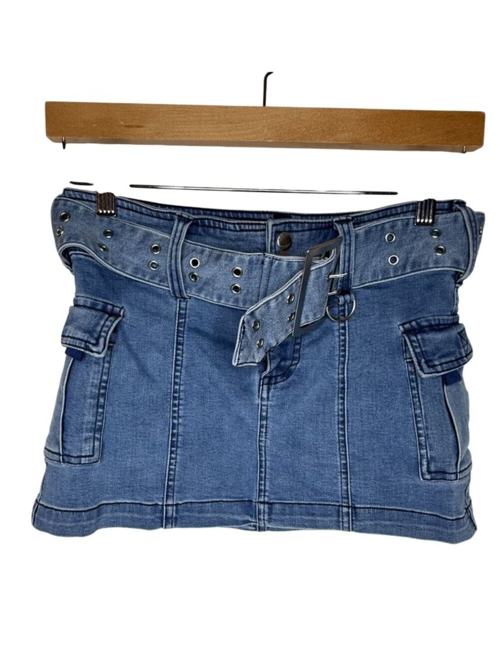 Urban Outfitters XS Denim Cargo Mini Skirt Belted Y2K